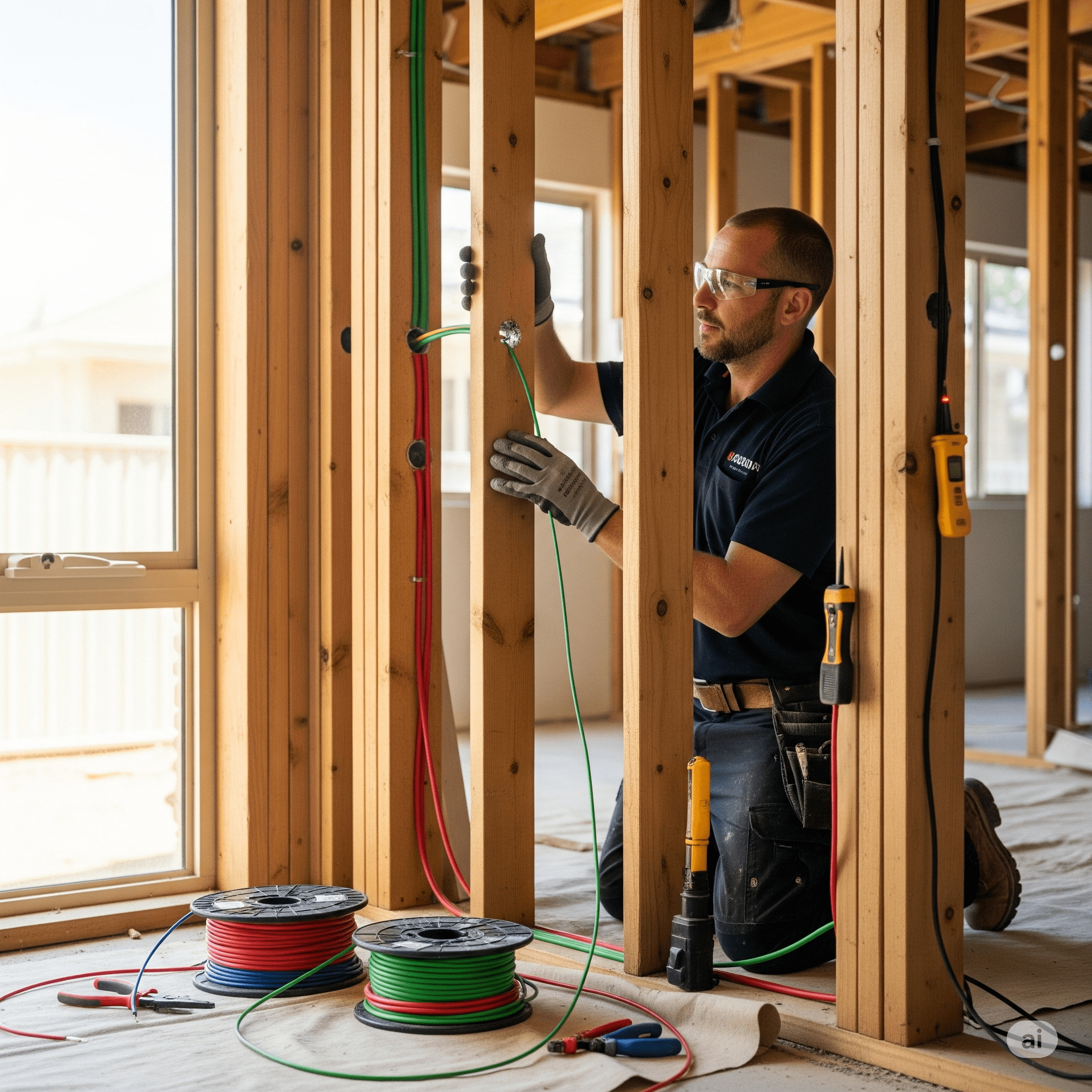 Electrician rewiring a house